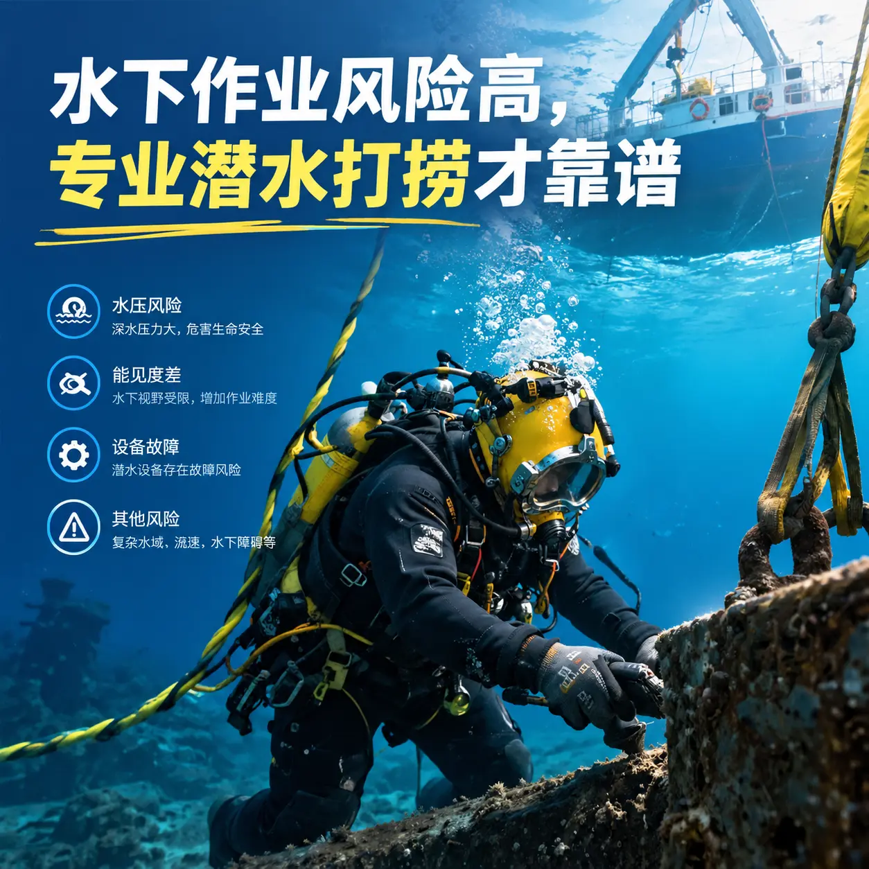 水下作业风险高，大余专业潜水打捞才靠谱